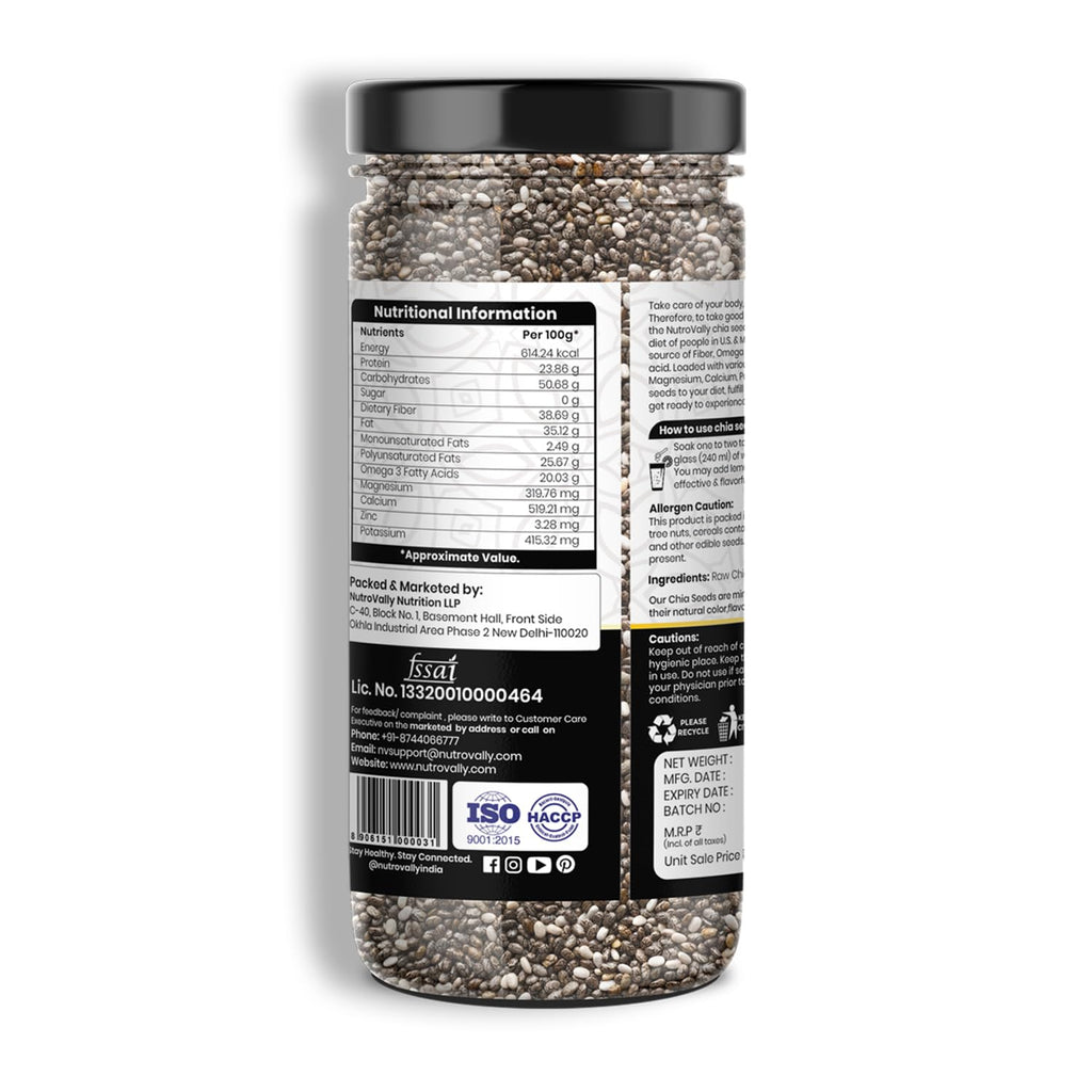 NutroVally Chia Seeds |Help for weight loss|Rich in Omega-3, Calcium, Protein, Fiber & Antioxidants| chia seeds| Healthy Snack for Immunity & Digestion |chia Seed for skin glow|Edable seeds