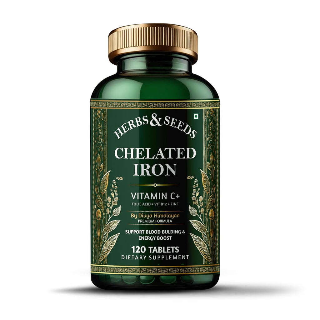 Simply Herbal Chelated Iron with Vitamin C, B12, Folic Acid, and Zinc - 60 Tablets - Supports Iron Absorption, Immune Health, and General Well-Being
