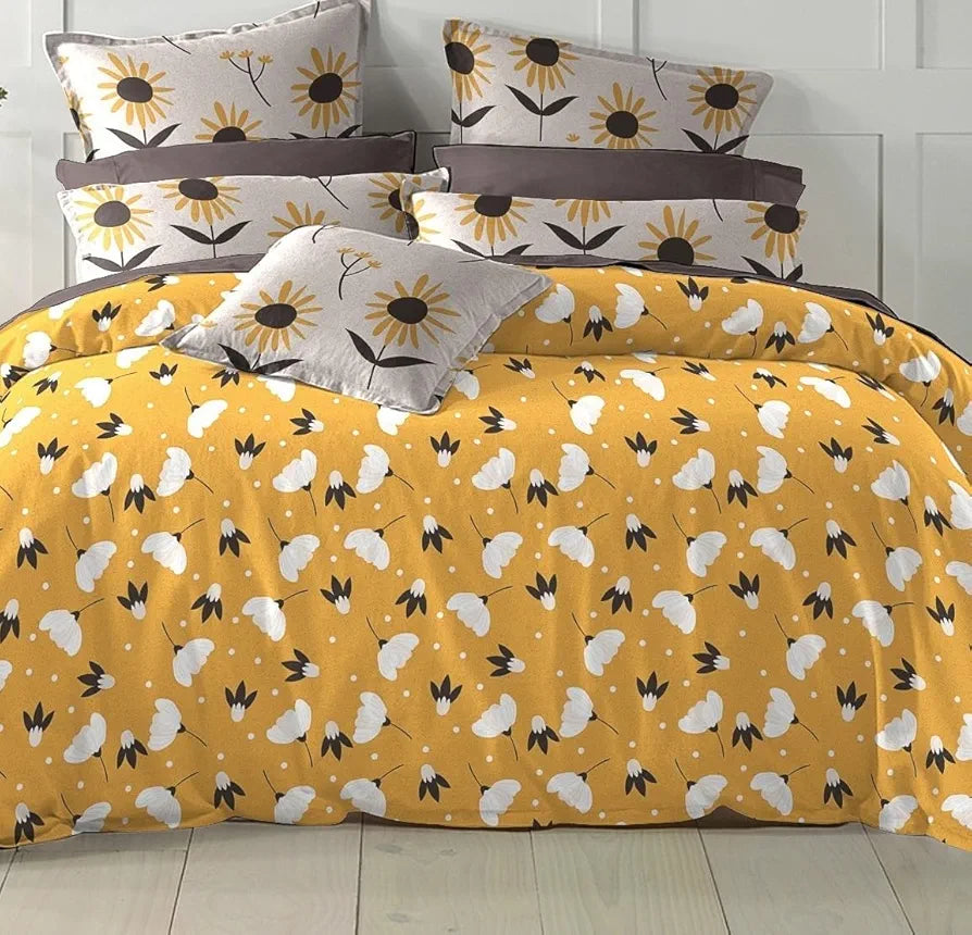 The Home Style Cotton Elastic Fitted All Around Printed Queen Size Double Bed Bedsheet wih 2 Pillow Cover Amber Flora