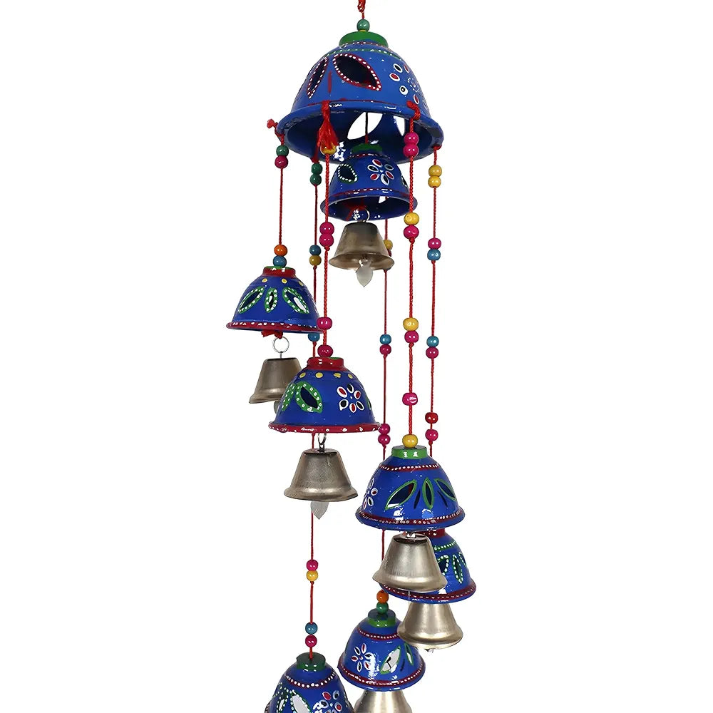 Kuber Industries Rajasthani Design Handcrafted Hanging Windchimes with 8 Bells Pack of 2