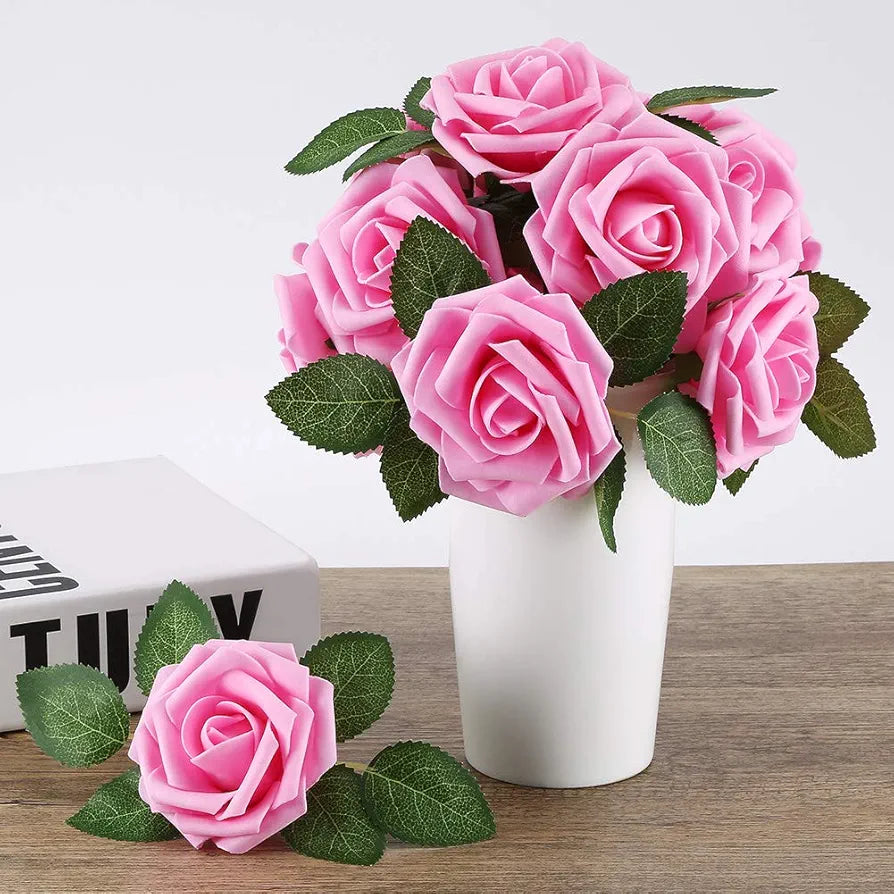 Artificial Flowers Foam Rose Flowers with Stem Real Looking Artificial Rose Peach