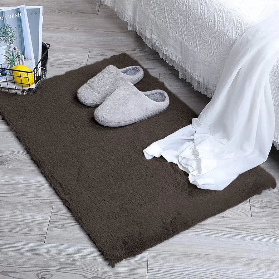 Luxe Home Ruffle Bath Mat Rabbit Fur 1000 GSM Bathroom Door Foot Mats 45 X 75 Cm Colour Cocoa