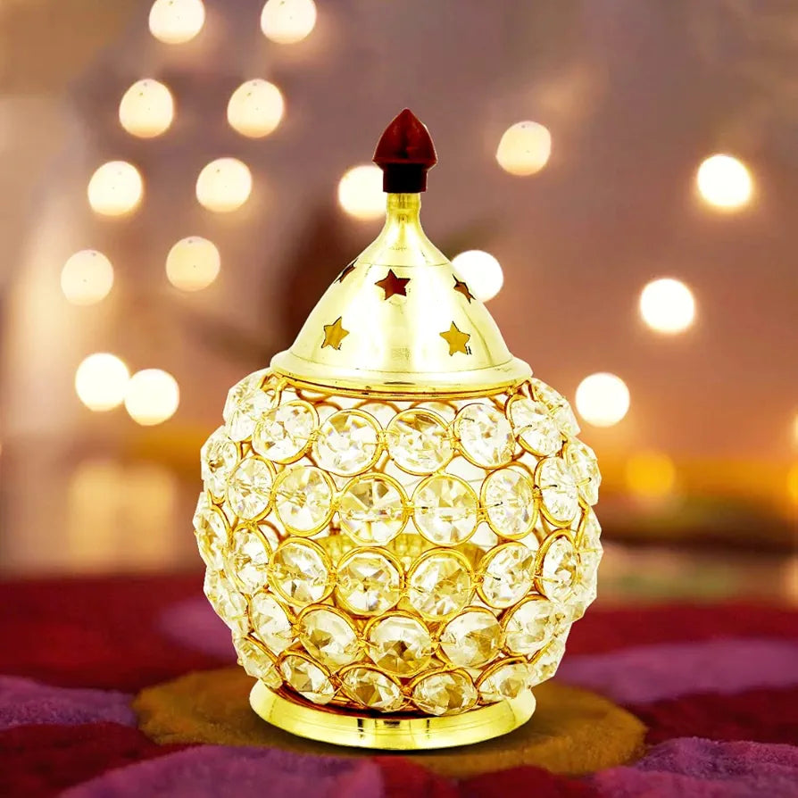 Shubhkart Nitya Brass Crystal Akhand Jyot Matki Diya Small Size Table Deepak Oil Lamp 274 Gm