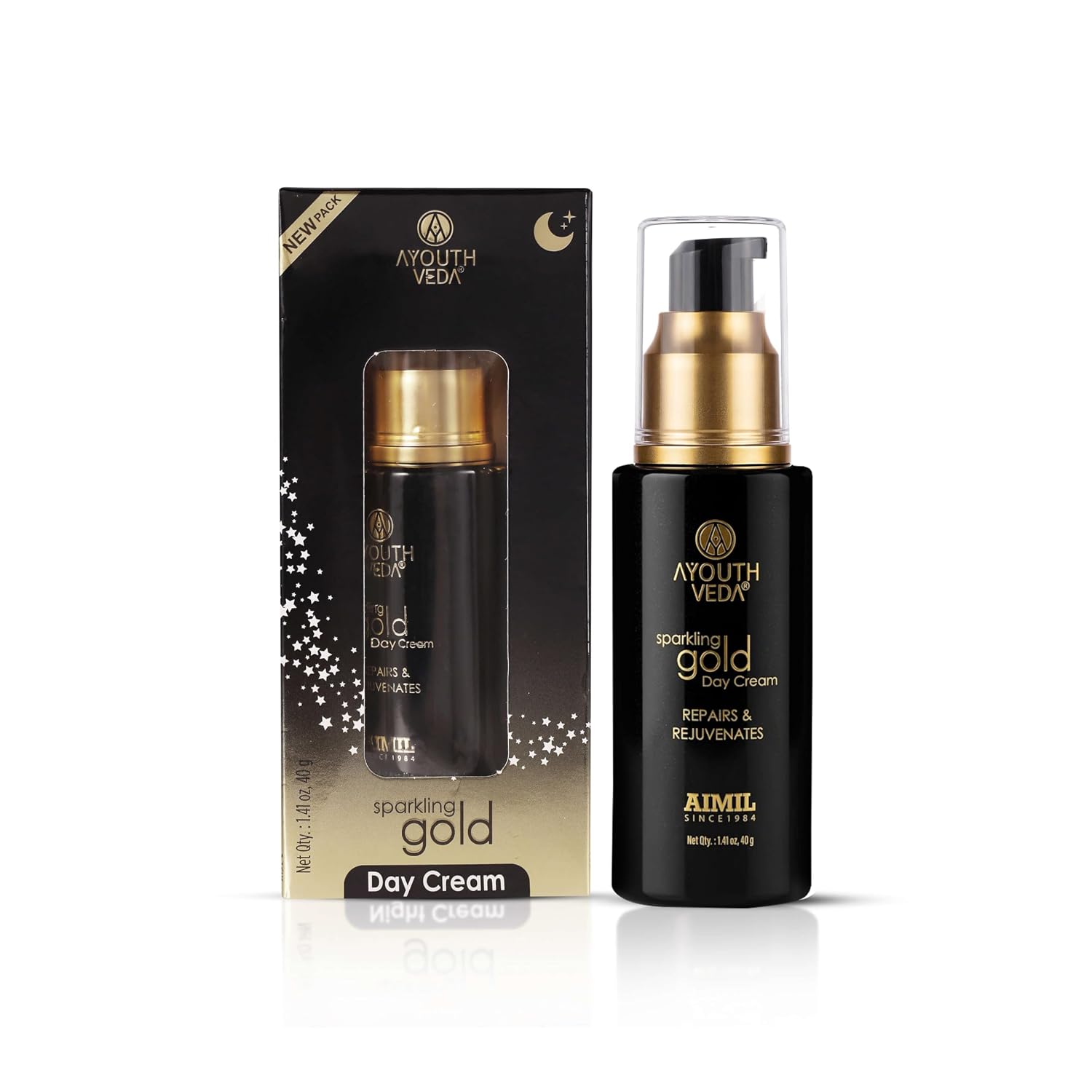 Ayouthveda Sparkling Gold Day Cream | 24K Nano Gold & Kashmiri Saffron | Anti-Ageing, Brightening & Blemish Reduction | Restores Skin Elasticity | Natural SPF Protection | For Dry to Normal Skin (40g (Pack of 1))