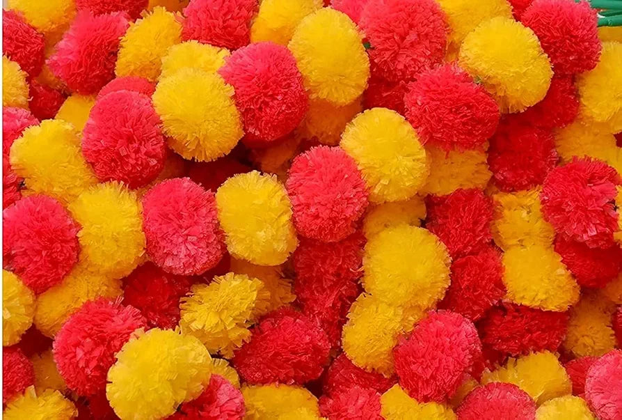 Artificial Marigold Garland Mala Flower Genda Phool Long for Decoration 5Pcs Mix