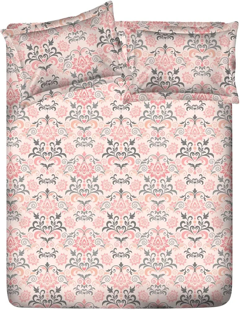 Layers Classic Cotton Bedsheet Set for All Seasons Lightweight 104 TC Queen Size Pink Ethnic Pattern