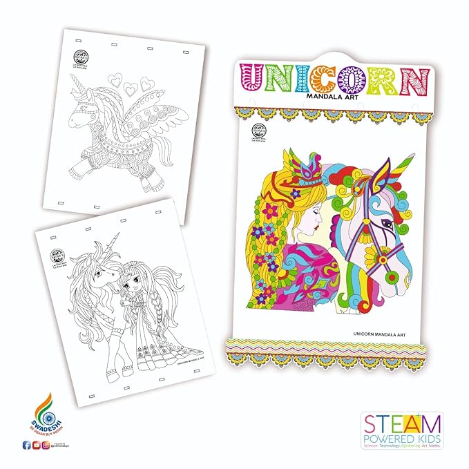 Ratna's Mandala Art Unicorn Colouring Kit | 20 Sheets With 12 Sketch Pens Inside | Creative Coloring Fun