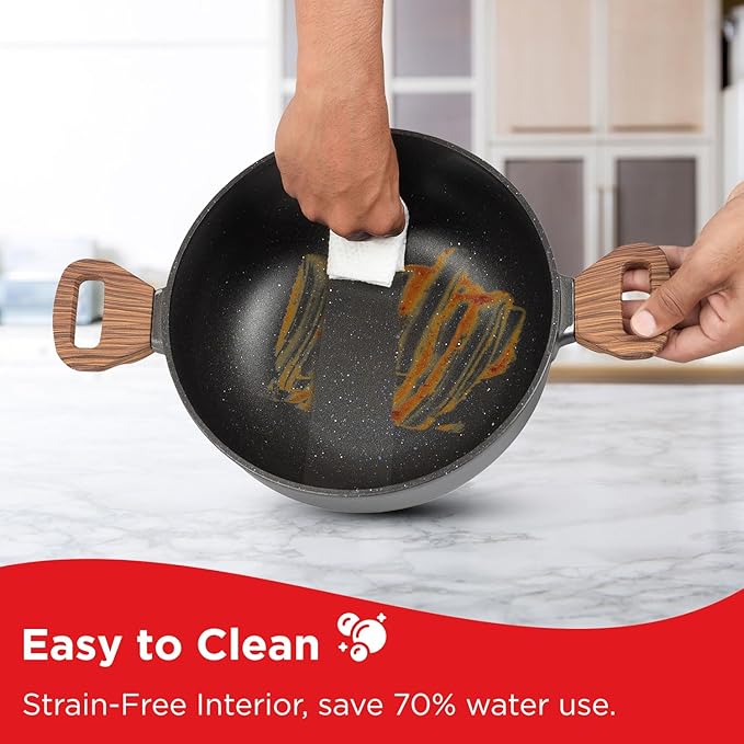 Vinod Zest Plus Die Cast Aluminium Kadhai with Glass Lid - 4 litre | Kadai for Cooking | 5mm Thick | 5 layer Coating