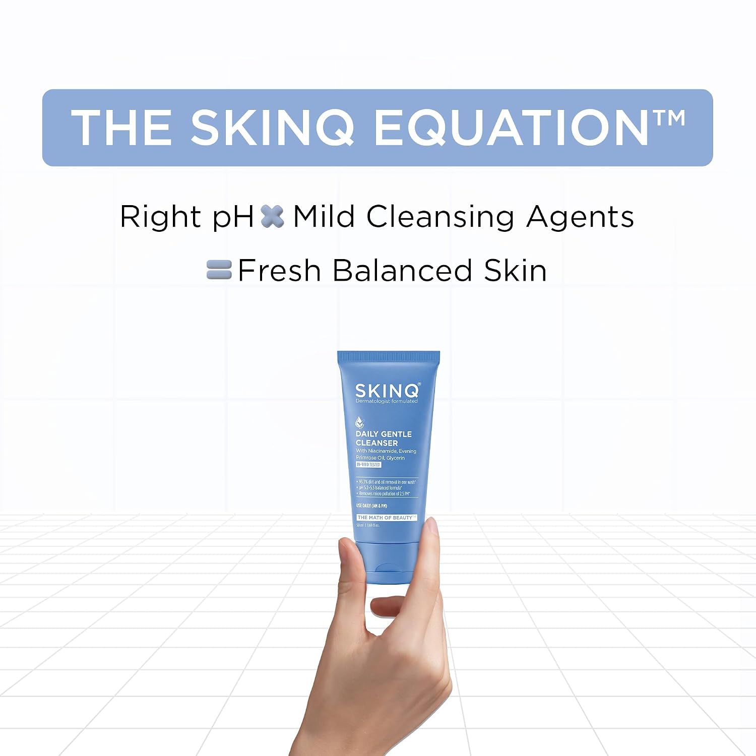 SKINQ Daily Gentle Cleanser | Niacinamide Face Wash with Evening Primrose Oil & Glycerin |Removes Dirt in 1 Wash | In-Vivo Tested | No SLS, No Parabens | For All Skin Types | Dermat Formulated | 50ml