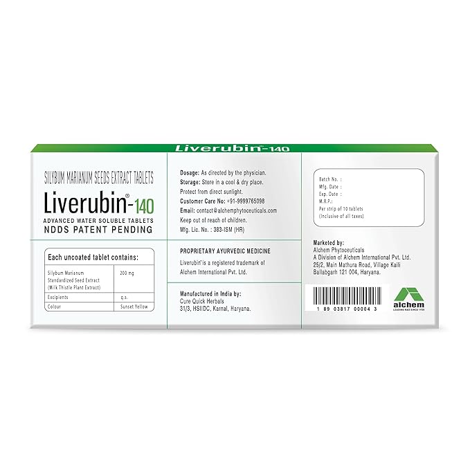 Alchem Life Liverubin the Natural Hepato Protector Silybum Marianum Tablets 10 Caps | Pack of 2