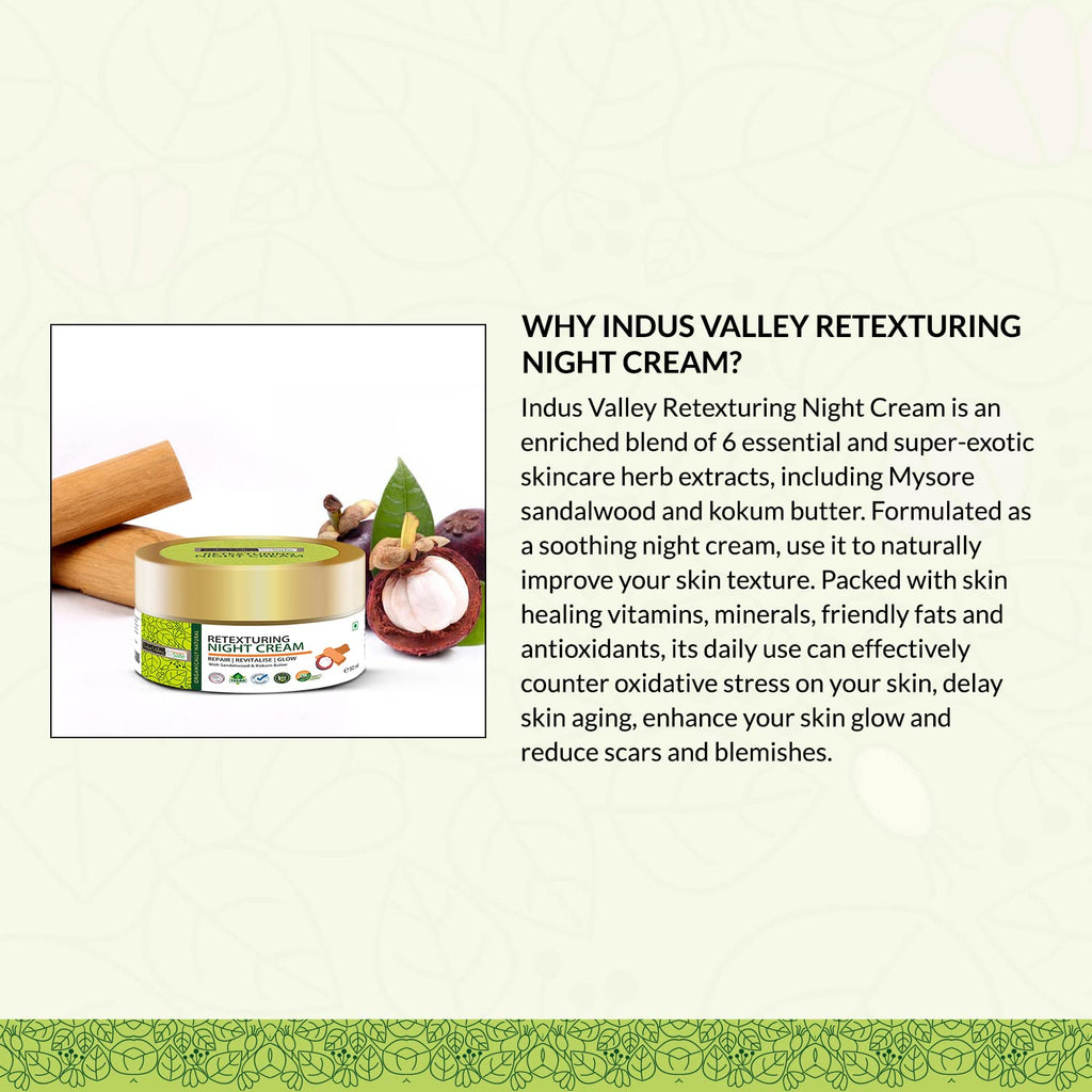 INDUS VALLEY Retexturing Night Cream with Sandalwood & Kokum Butter | Deep Skin Repair, Hydration & Overnight Nourishment for Soft Glowing Skin â€“ 50 ml