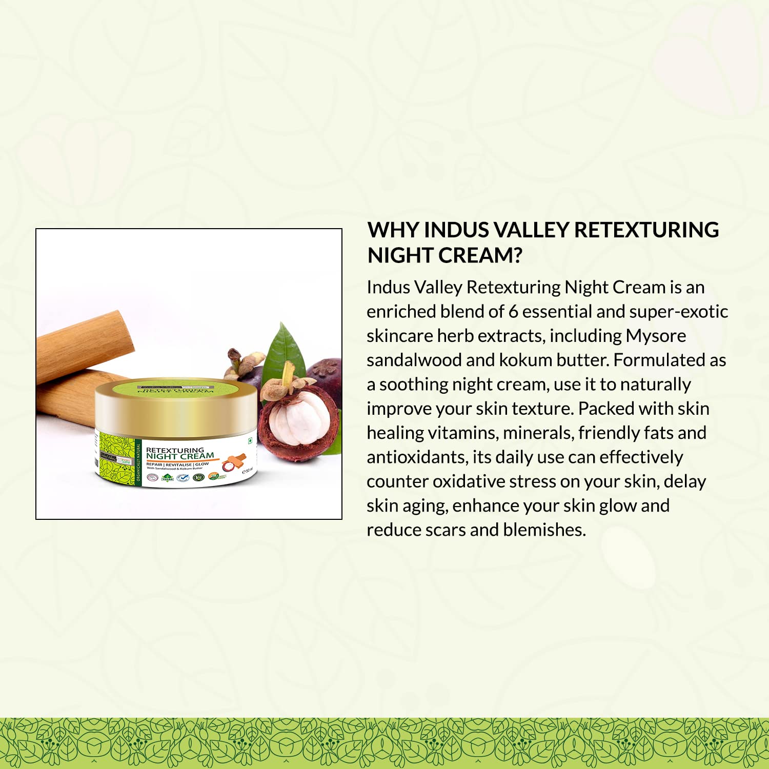 INDUS VALLEY Retexturing Night Cream with Sandalwood & Kokum Butter | Deep Skin Repair, Hydration & Overnight Nourishment for Soft Glowing Skin â€“ 50 ml