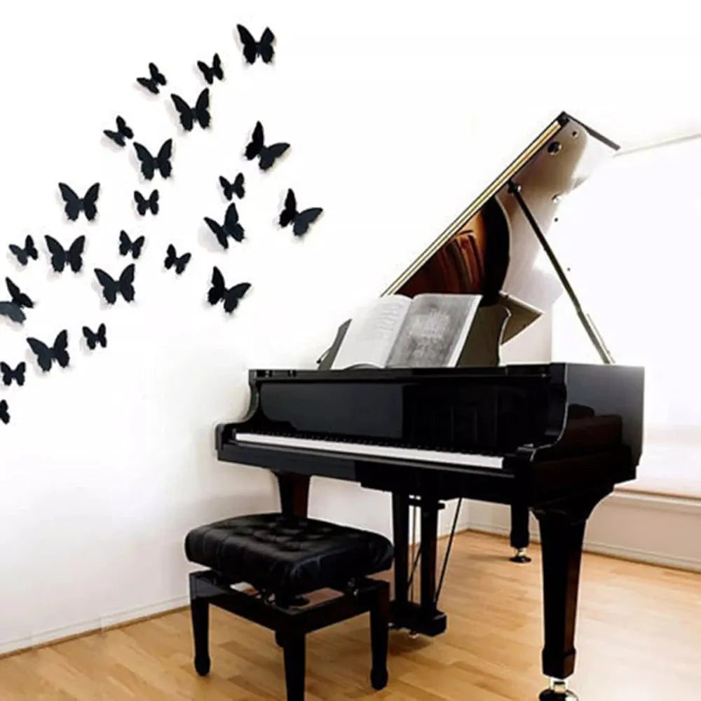 Xtore Home Decor Plastic 3D Build Butterfly with Sticking Pad Set of 12 Pieces Shaded Black