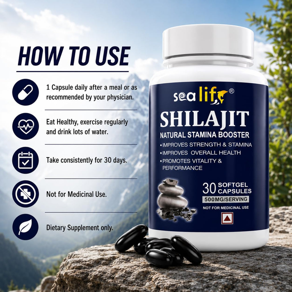 Sea Life Shilajit Softgel Capsules 500 mg | Pure Natural Shilajit Extract Capsules,Boost Immunity, strength & Energy, Supports Metabolism (30 Capsules) Pack of-1