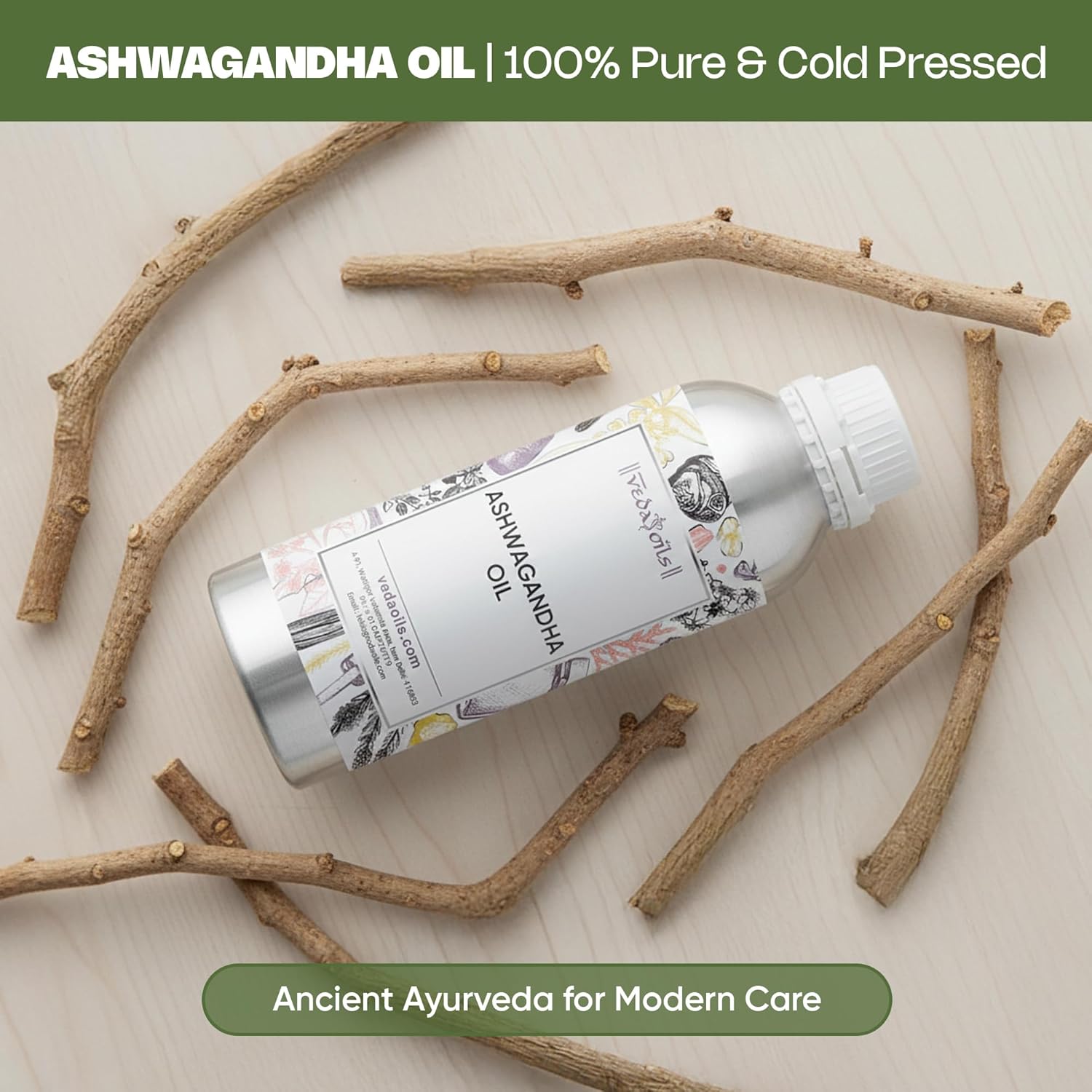 VedaOils Ashwagandha Oil Pure, Natural & Cold Pressed Hair Care And Skin - 100 ml