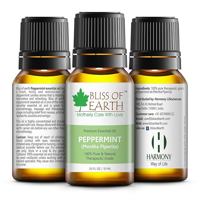 Bliss of Earth Premium Peppermint Mentha Piperita Essential Oil - 10 ml Each (Pack of 3)