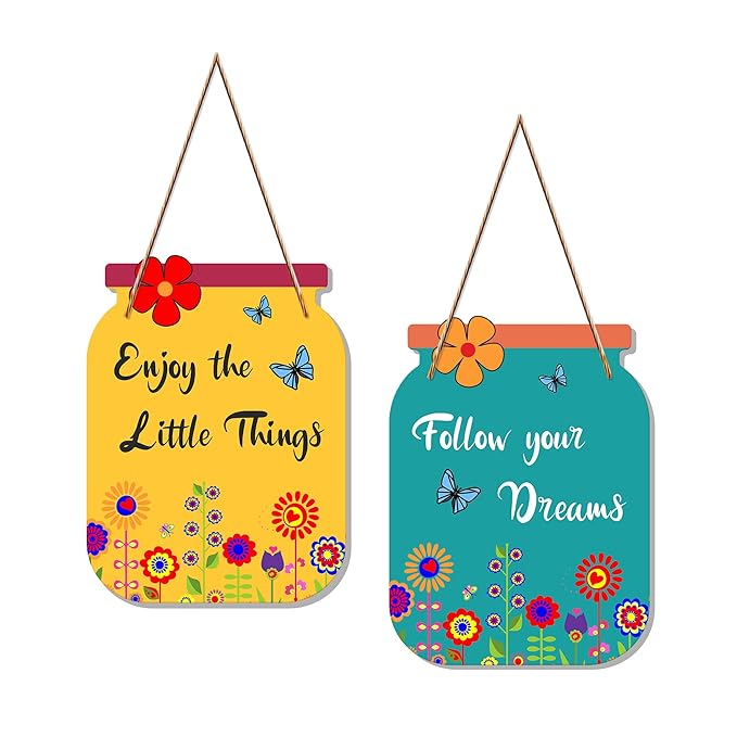 Artvibes Follow Your Dreams Quote Decorative Wall Art Mdf Wooden Wall Hanger for Living Room | Set of 2