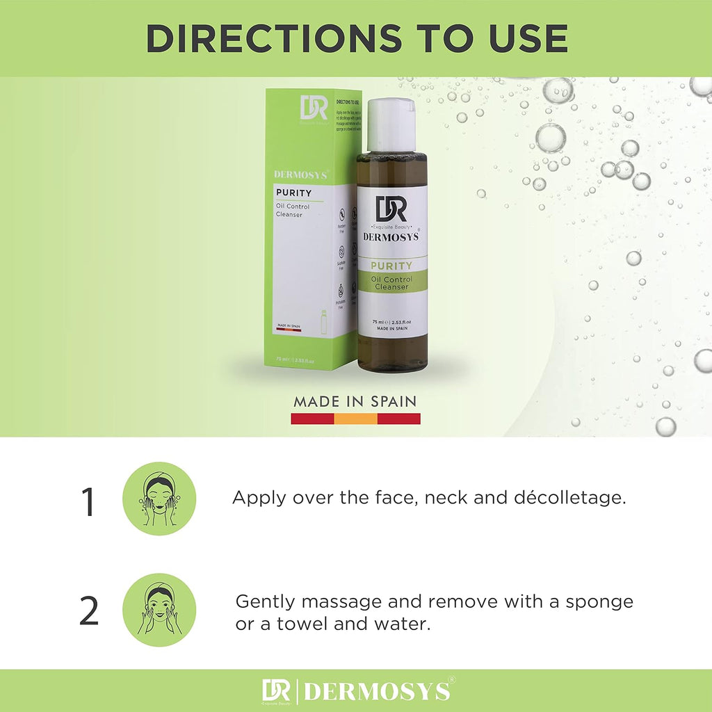 Dermosys Cleansing Oil for Face | Deep Cleansing Oil with Witch Hazel, Thyme & Camphor | Daily Wash for Oily & Acne-Prone Skin | 75ml | Paraben& Sulphate-Free