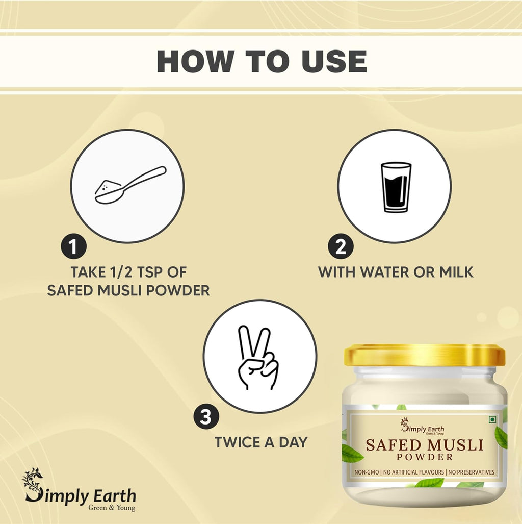 Simply Earth Strength Combo: 100g Safed Musli Root Powder + 100g Peruvian Maca Root Powder - Pure Organic Superfood for Immunity, Vitality and Energy