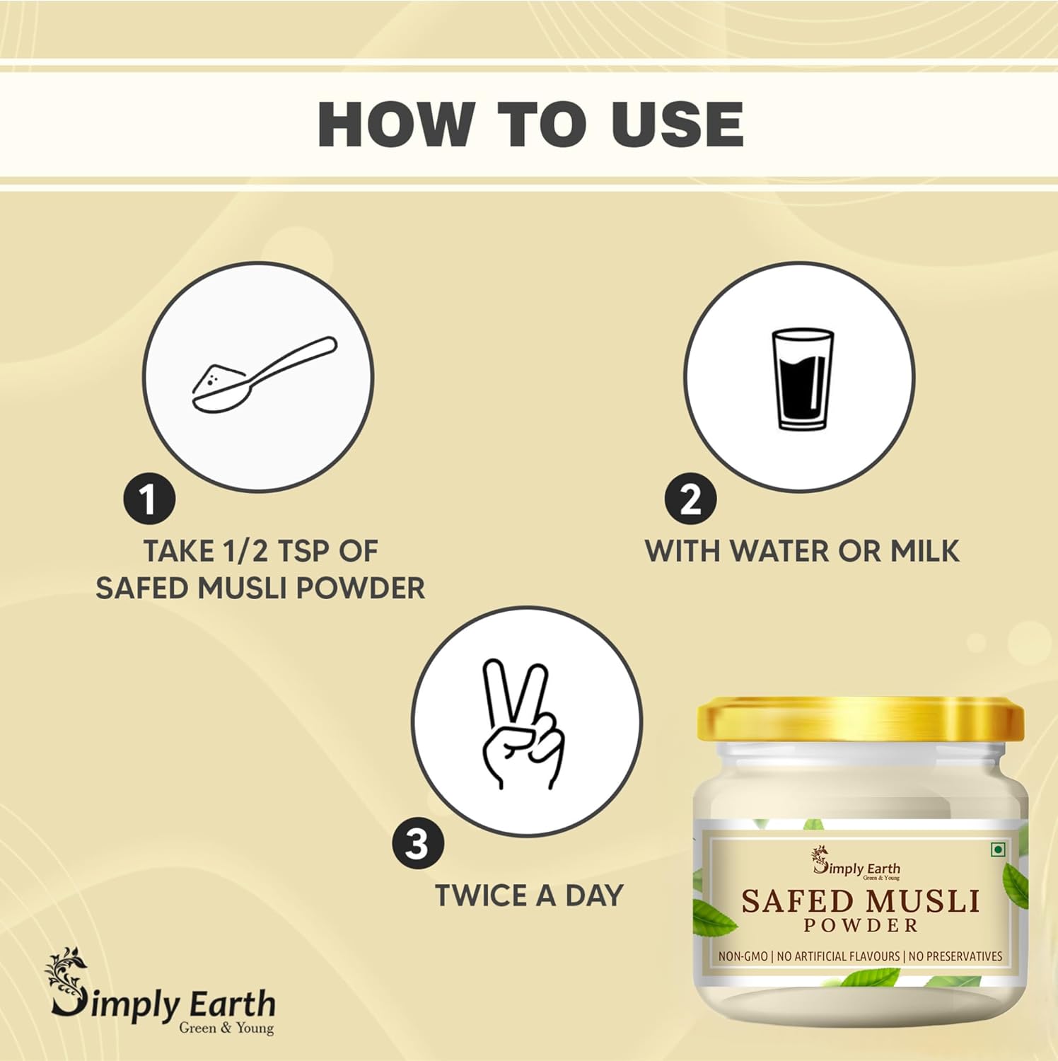 Simply Earth Strength Combo: 100g Organic Safed Musli Root Powder + 100g Panax Ginseng Powder - Pure Herbal Extract for Stamina, Muscle Recovery and Cognitive Health