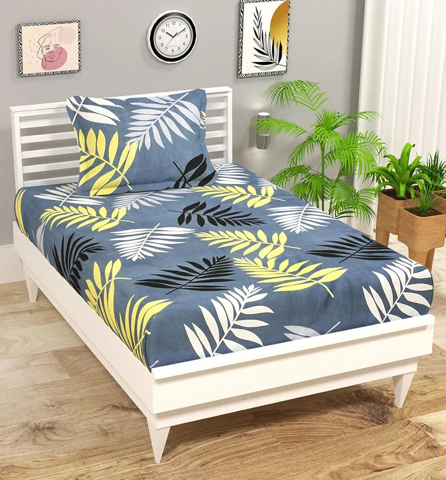 HomeKart Premium Microfiber 144 TC Flat Single Bedsheets Breathable Wrinklefree  with 1 Pillow Cover TC 144 Grey & Mustarded