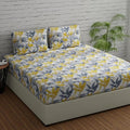 Huesland by Ahmedabad Cotton 144 TC King Size Bedsheet Cotton with 2 Pillow Covers | Flamingos Yellow