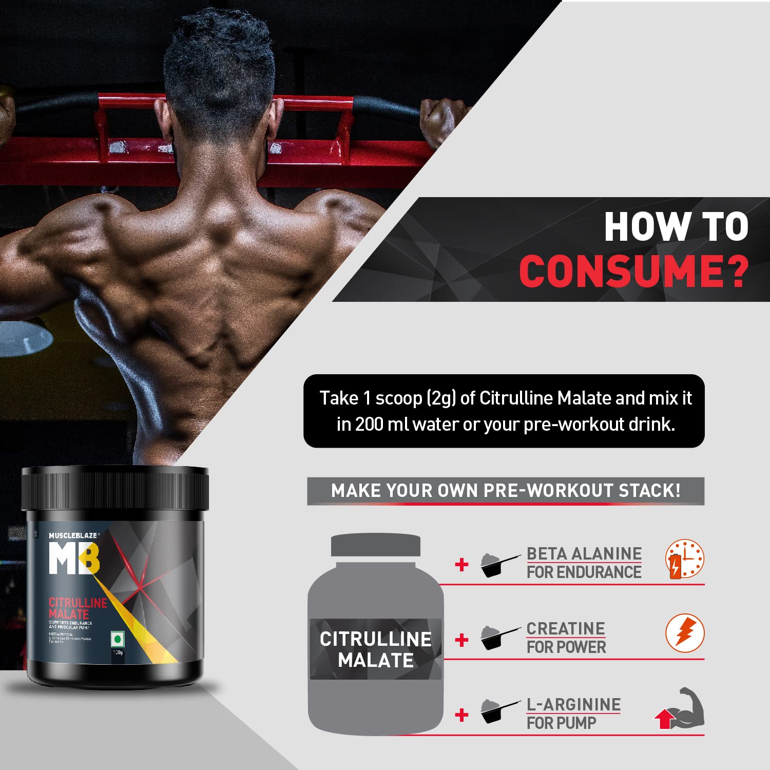 MuscleBlaze Citrulline Malate Powder(Unflavoured,100 G)| Supports Endurance & Muscle Pump,1 Count,50 Servings