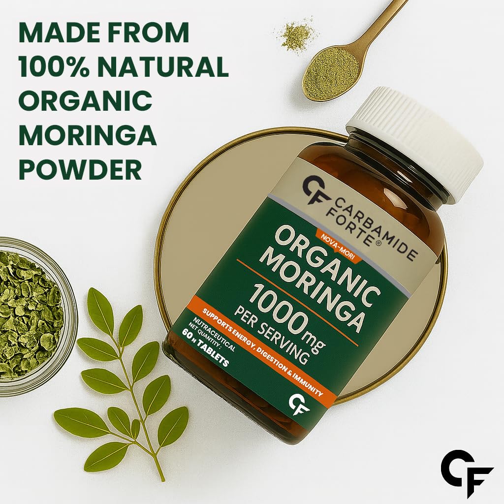 Carbamide Forte Organic Moringa Tablet with 1000mg Leaves Extract | Moringa Powder Tablets for Immunity, Digestion & Energy | Tablets 60
