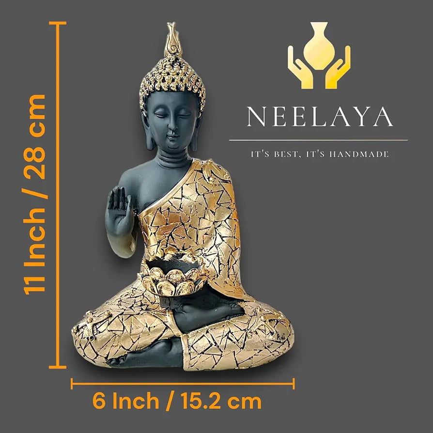 Neelaya Meditating Buddha Statue With Tealight Candle Holder Polyresin Showpiece 28 Cm Black Gold