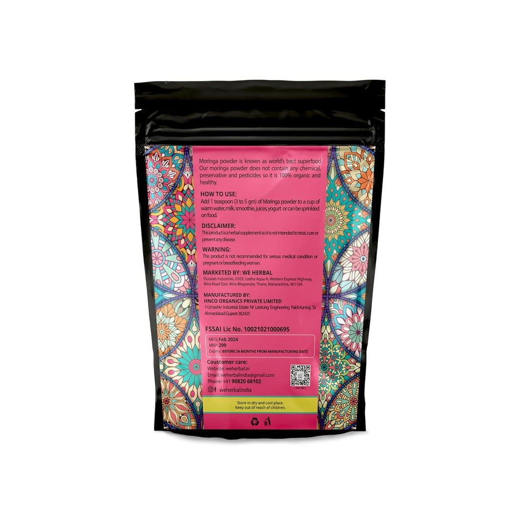 WE HERBAL Organic Moringa Powder, 100% Natural, Helps in Weight Loss, Reduces Bad Cholesterol, Rich in Vitamins, Minerals & Antioxidants, 50gms