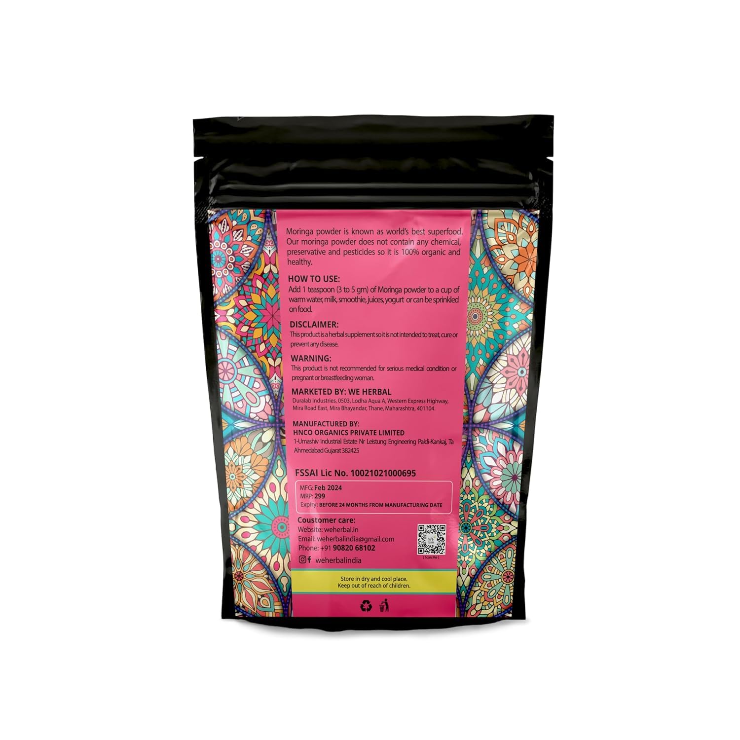 WE HERBAL Organic Moringa Powder, 100% Natural, Helps in Weight Loss, Reduces Bad Cholesterol, Rich in Vitamins, Minerals & Antioxidants, 50gms