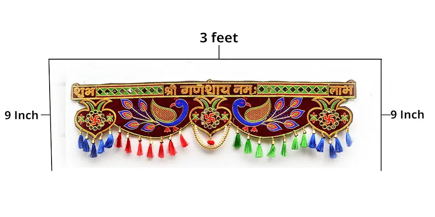 CraftVatika Embroidery Handmade Toranam Handmade Peacock Shubh Labh Latest 3 Ft Length 94 CM