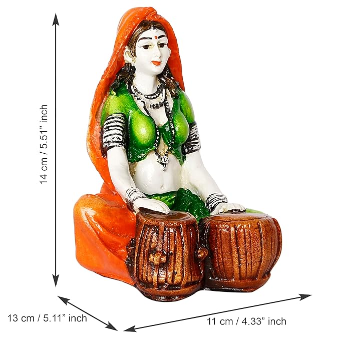 Ecraftindia Handcrafted Polyresin Rajasthani Musician Couple Statue | Men Singing and Women Playing Tabla Musical Instrument