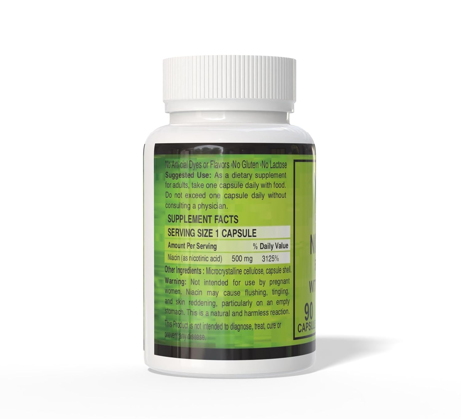 VITARUHE® Vitamin B3 Niacin (Nicotinic Acid) 90 Capsules - with Flush, Non-GMO, Gluten Free