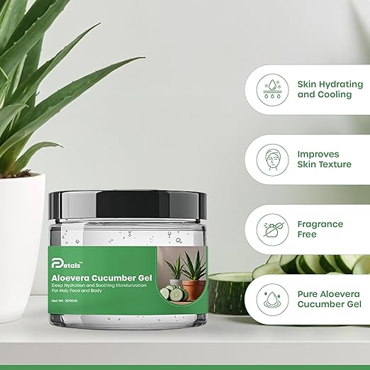 DPetals Aloe Vera Cucumber Gel for Deep Hydration and Soothing - 200 gms
