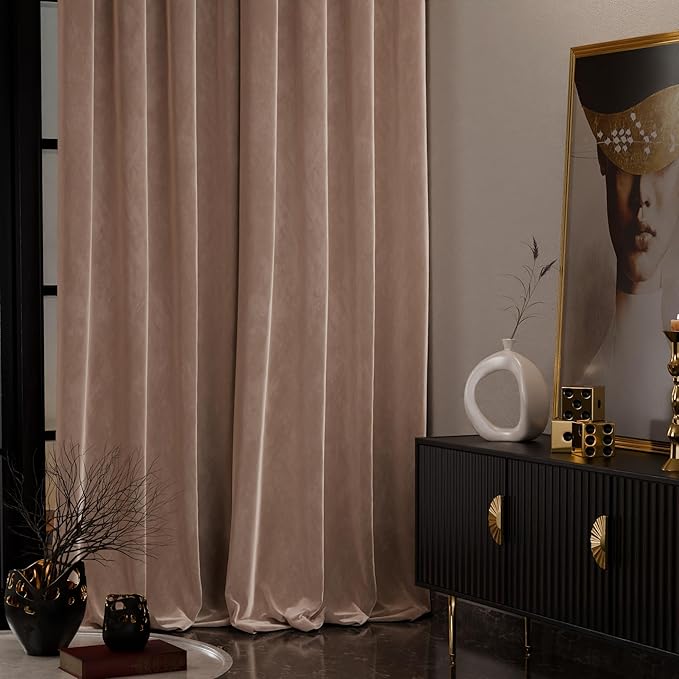 Stoa Paris Curtain for Home Single pc PatternedVelvet Curtain for Door Colour Parisian Blush