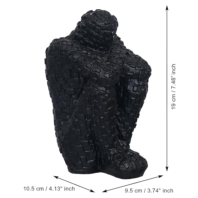 Ecraftindia Black Polyresin Handcrafted Thinking Man Statue Human Figurine | Perfect for Office Desks