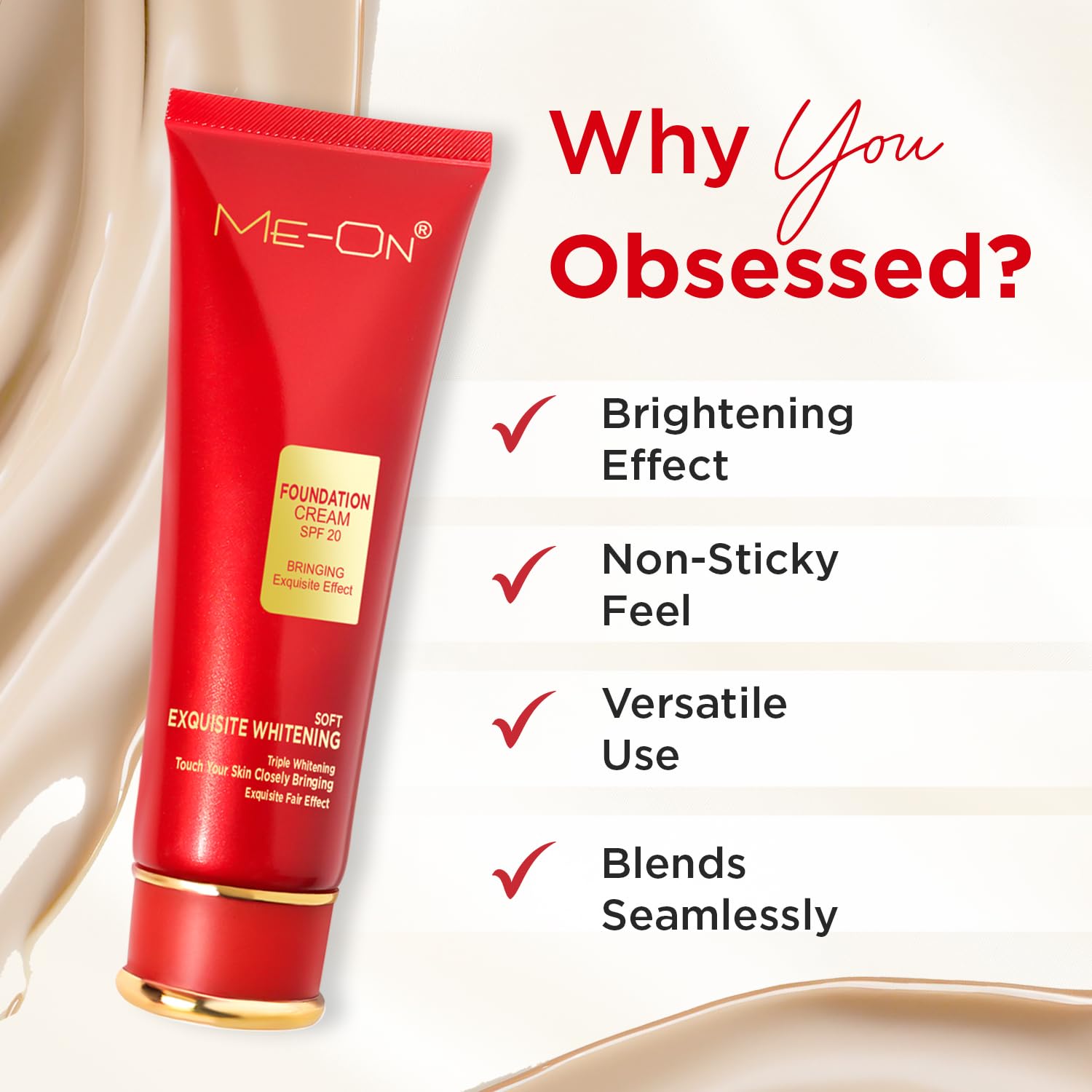 ME-ON Exquisite Whitening Cream Foundation Full Coverage For All Skin Type, Natural Finish (Shade 01 - Ivory)