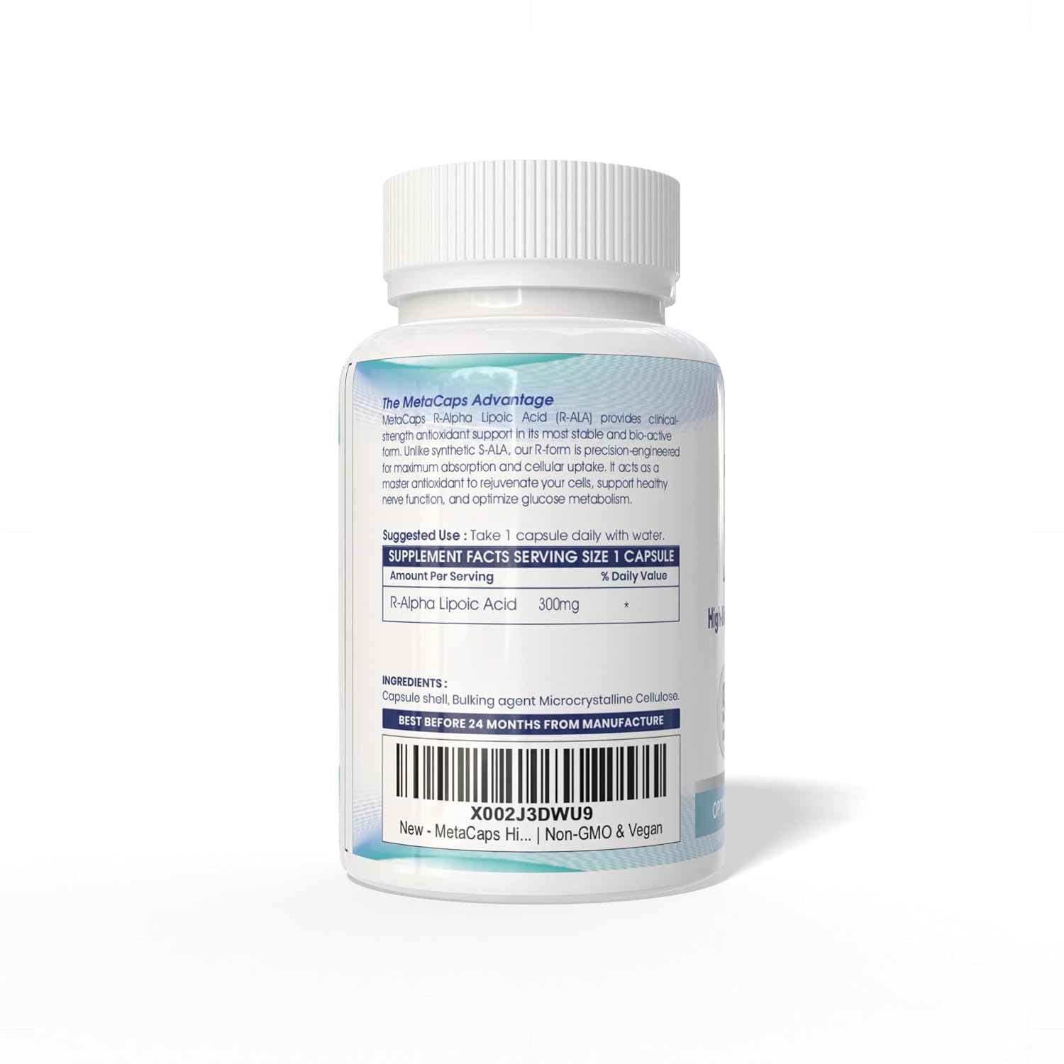 MetaCaps High-Absorption R-Alpha Lipoic Acid (R-ALA) 300mg – 90 Veg Capsules | Stabilized Bio-Enhanced Formula | Advanced Nerve Support & Glucose Metabolism | Master Antioxidant for Cellular Energy | Non-GMO & Vegan