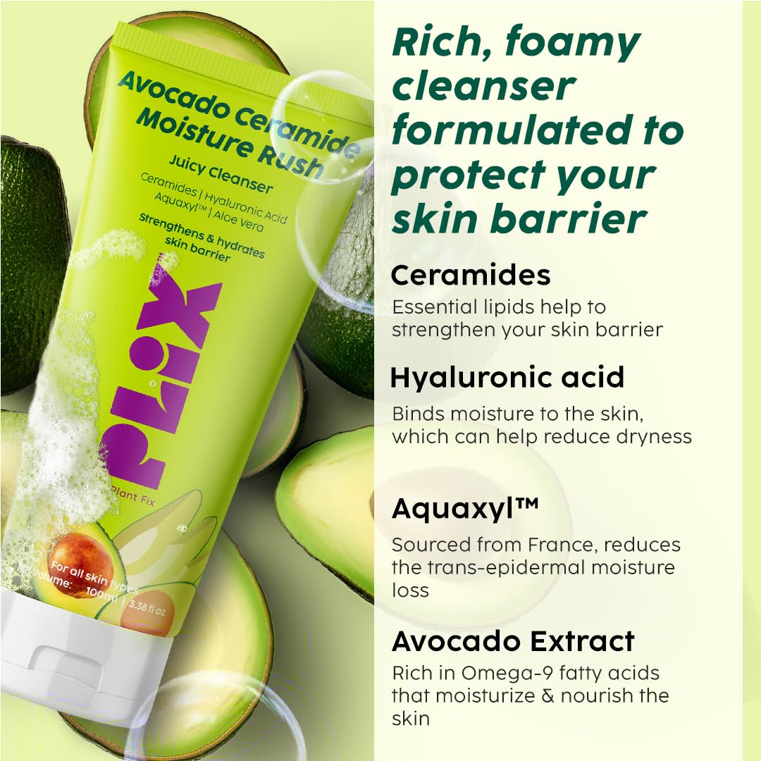 PLIX Avocado Ceramide Moisture Rush Juicy Cleanser and Guava Moisturizer Combo (150 ml)