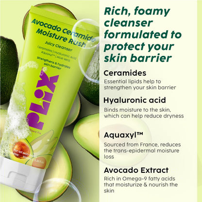 PLIX Avocado Ceramide Moisture Rush Juicy Cleanser and Guava Moisturizer Combo (150 ml)
