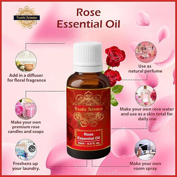 Exotic Aromas Rose Essential Oil - 15 ml (Pack of 2)