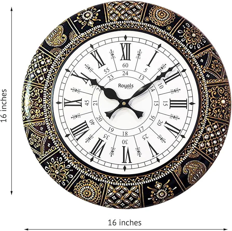 RoyalsCart Floral Designer Painting Wooden Antique Analog Wall Clock Clock Size - 40 cm x 40 cm [KTWC281D] Designer Painting
