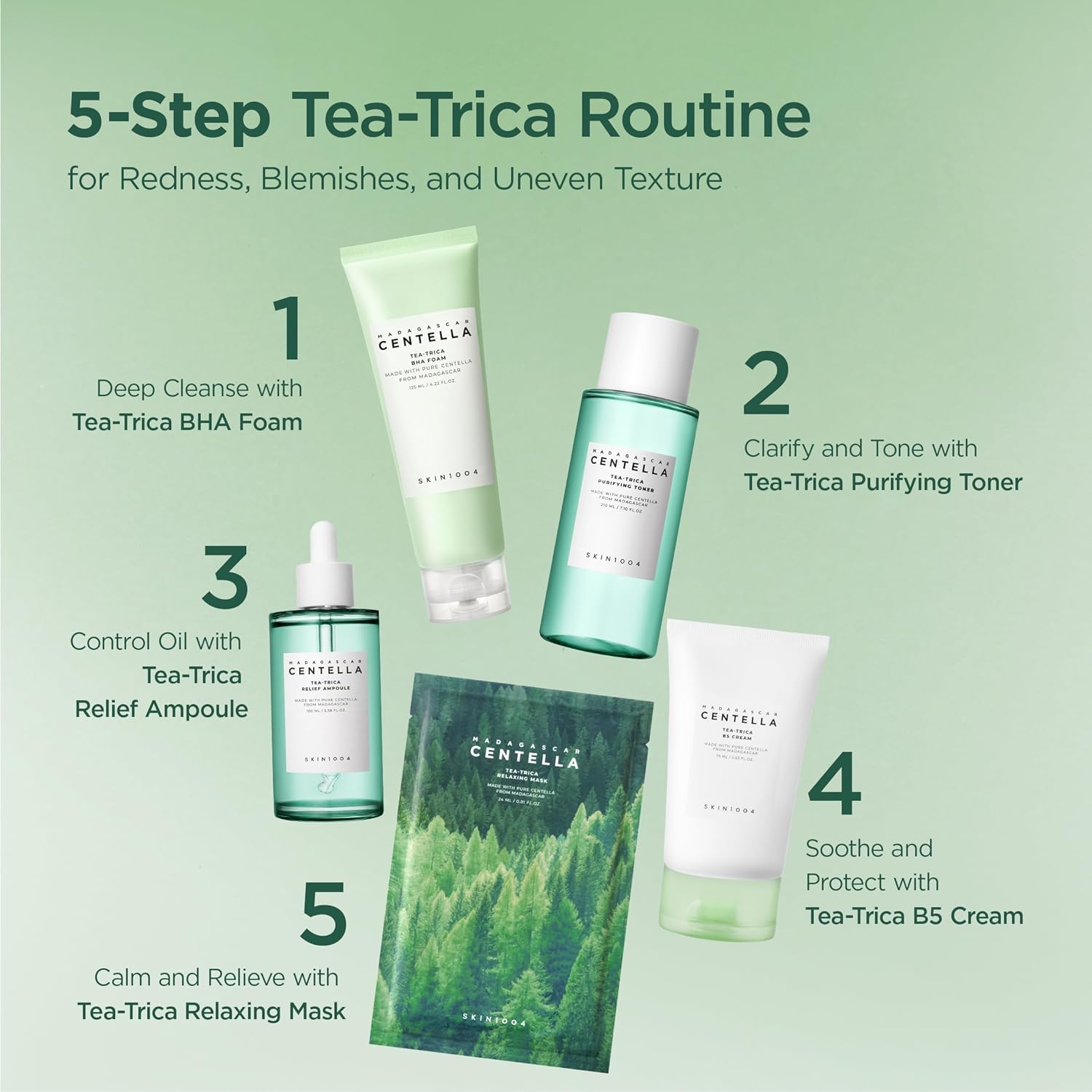 SKIN1004 Madagascar Centella Teaâ€‘Trica BHA Foam Cleanser | Gentle Exfoliating Face Wash, 125â€¯ml