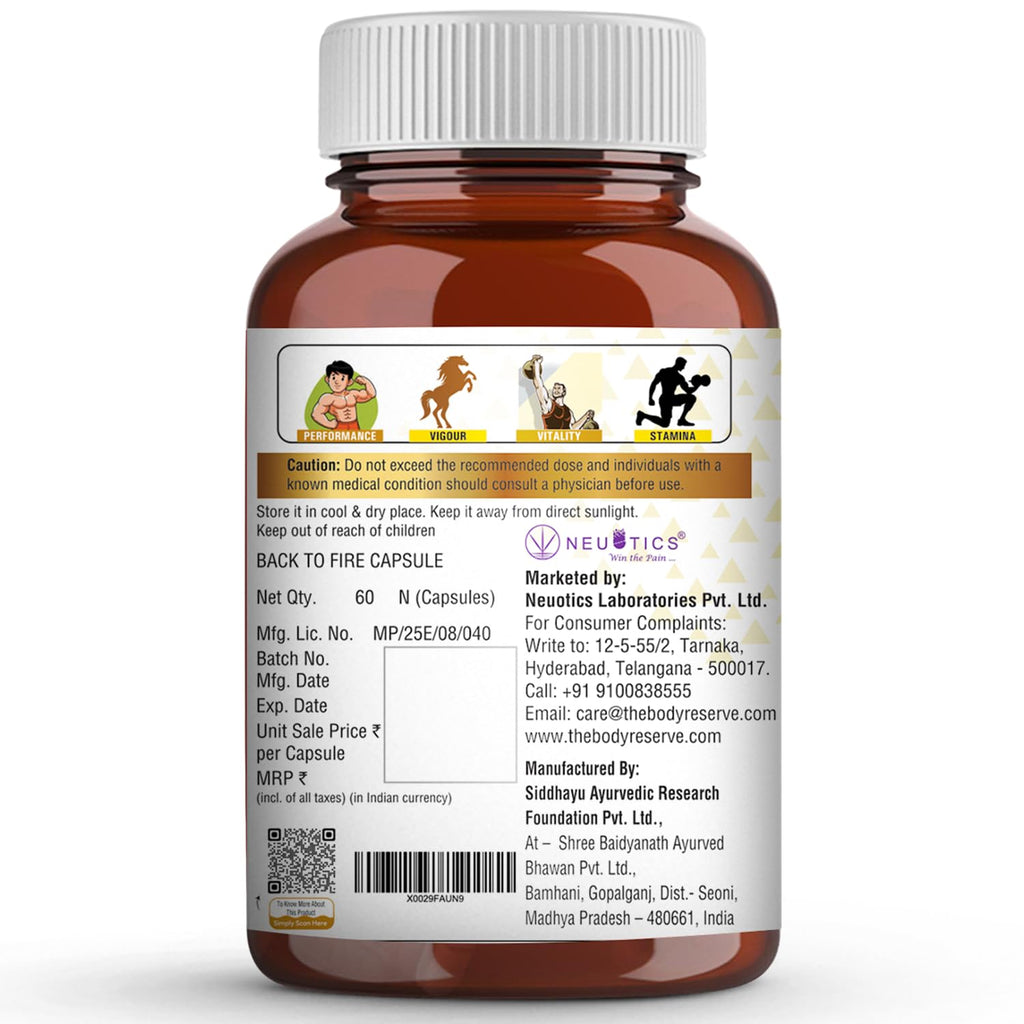 The Body Reserve Back To Fire Capsules for Men | 22 Ayurvedic Herbs For Stamina, Strength & Vitality Support with Ashwagandha & Shilajit | 60 Veg Capsules