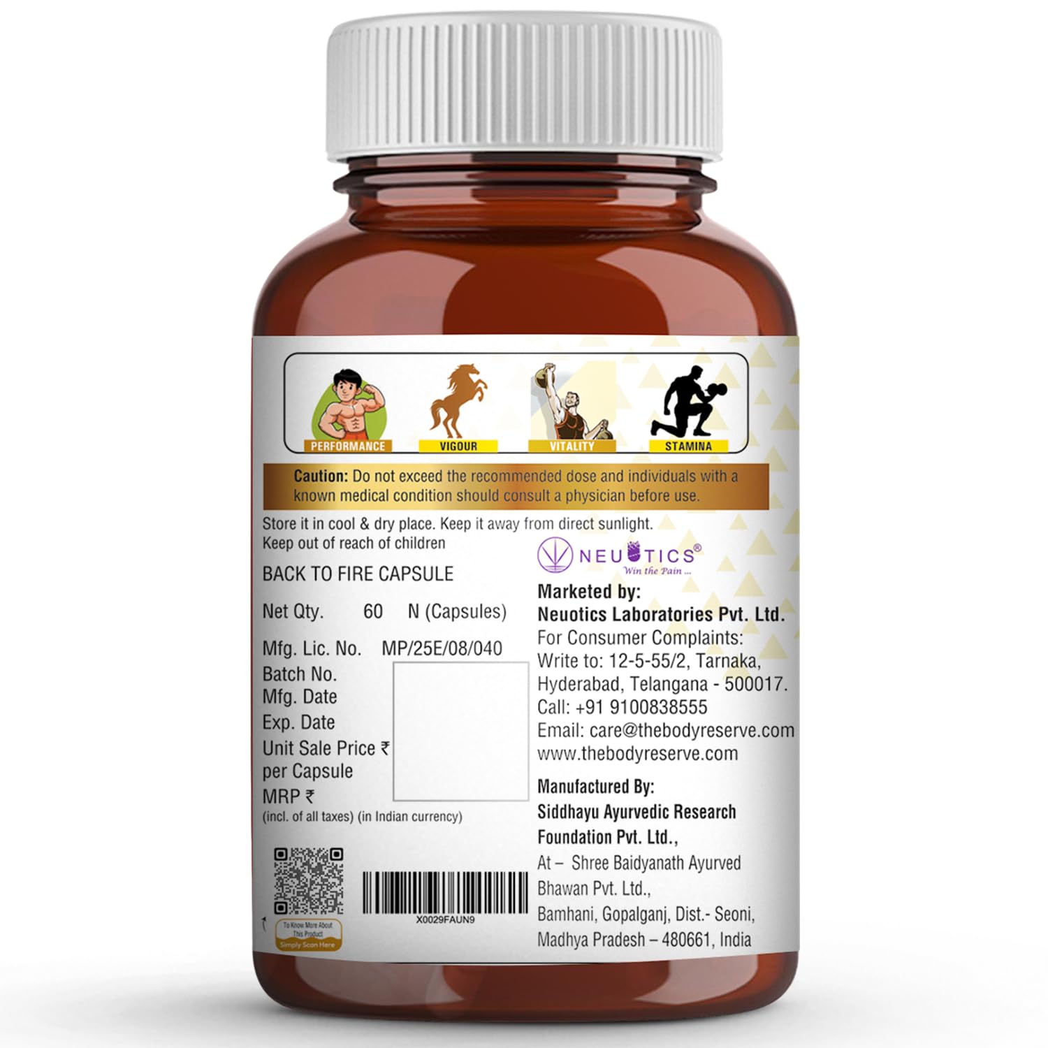 The Body Reserve Back To Fire Capsules for Men | 22 Ayurvedic Herbs For Stamina, Strength & Vitality Support with Ashwagandha & Shilajit | 60 Veg Capsules