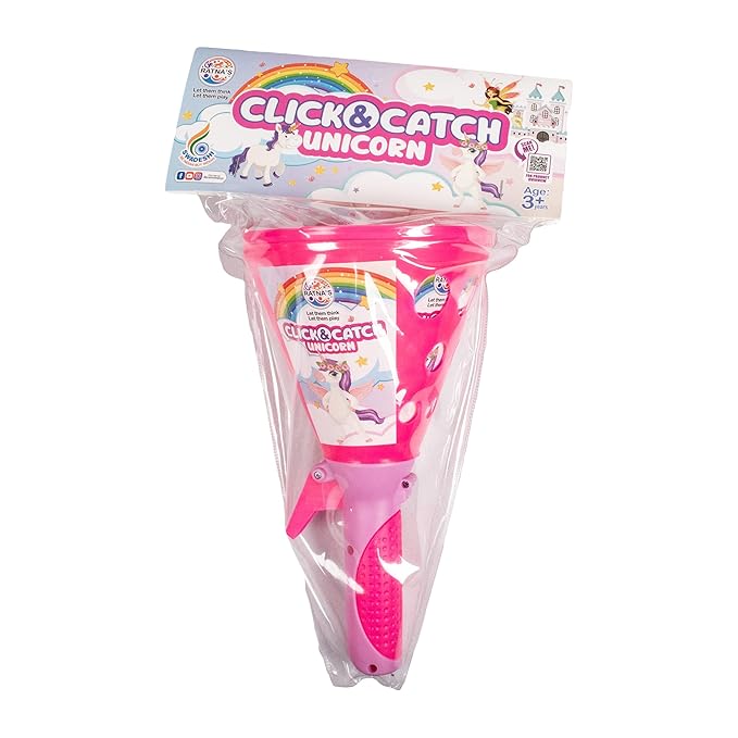 Ratna's Click & Catch Plastic Twin Ball Indoor & Outdoor Game Pop and Catch Launcher Basket Toy | Unicorn Pink