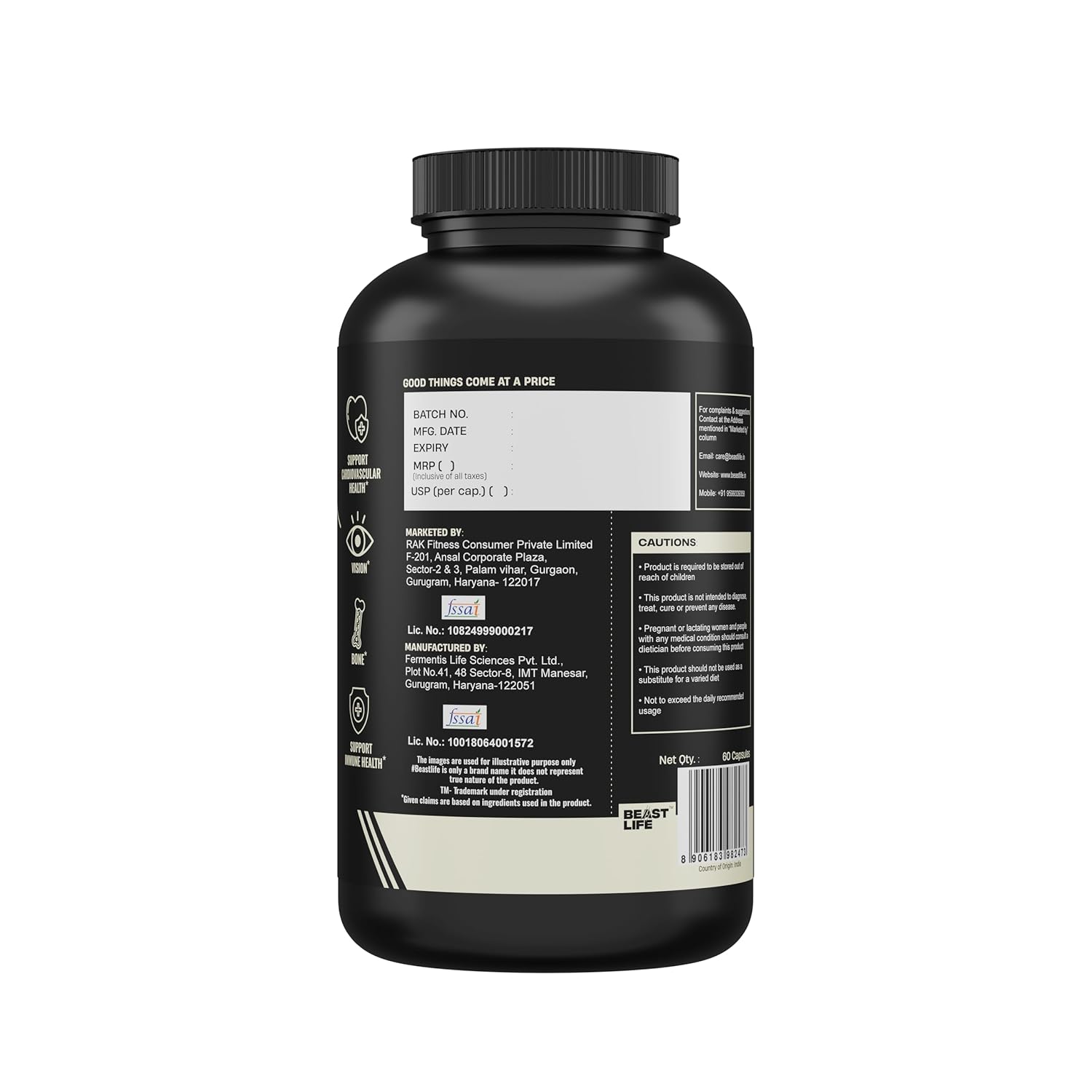BeastLife Liposomal Vitamin D3 Plus with Vitamin A & Vitamin K2 | for Immune Support, Bone Health & Absorption | Skin Support | Calcium Utilization & Arterial Health |Max Bioavailability | 60 Capsules