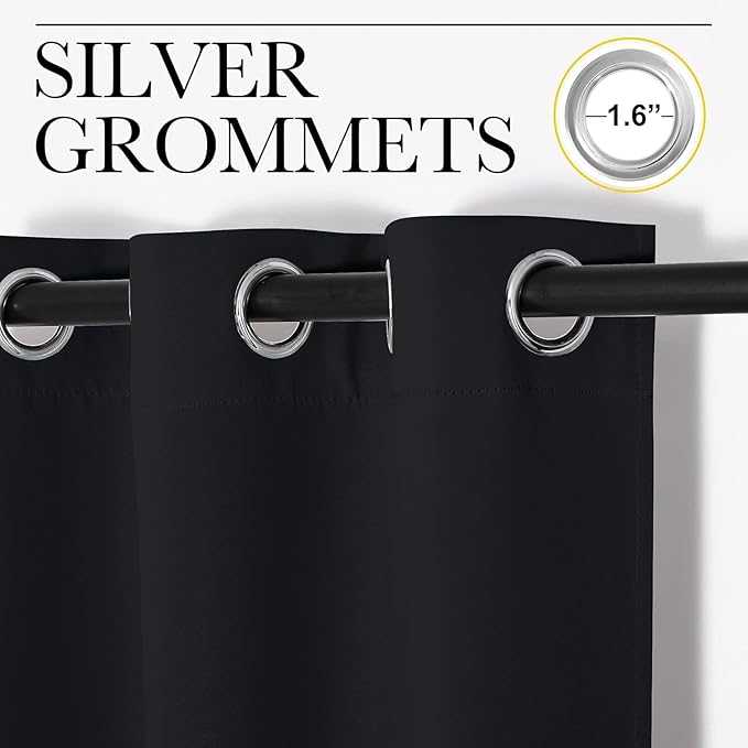 Loomlyfe Black Solid Thermal Insulated Grommet Blackout Curtains for Window | 5 Feet | Set of 2 | Black