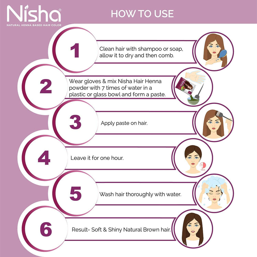 Nisha Hair Color Dye Henna Based Natural Hair Color Powder Without Ammonia Natural Brown Colour - 15 Gms | Pack of 10